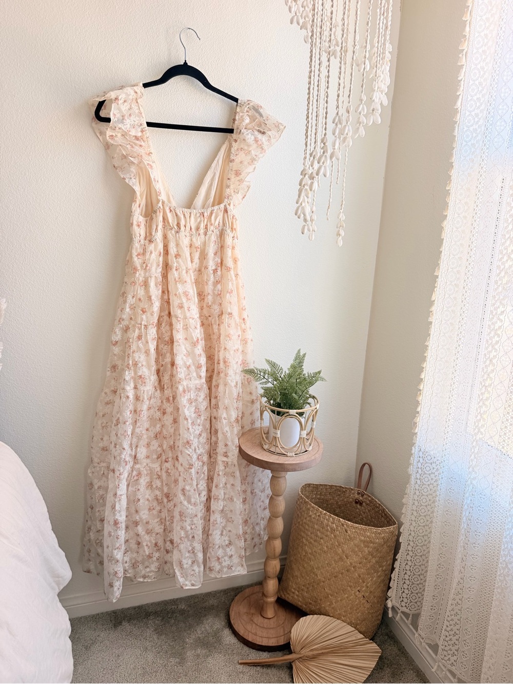 Peach Floral Tiered Maxi Dress with Ruffle Sleeves - Picture 2 of 3